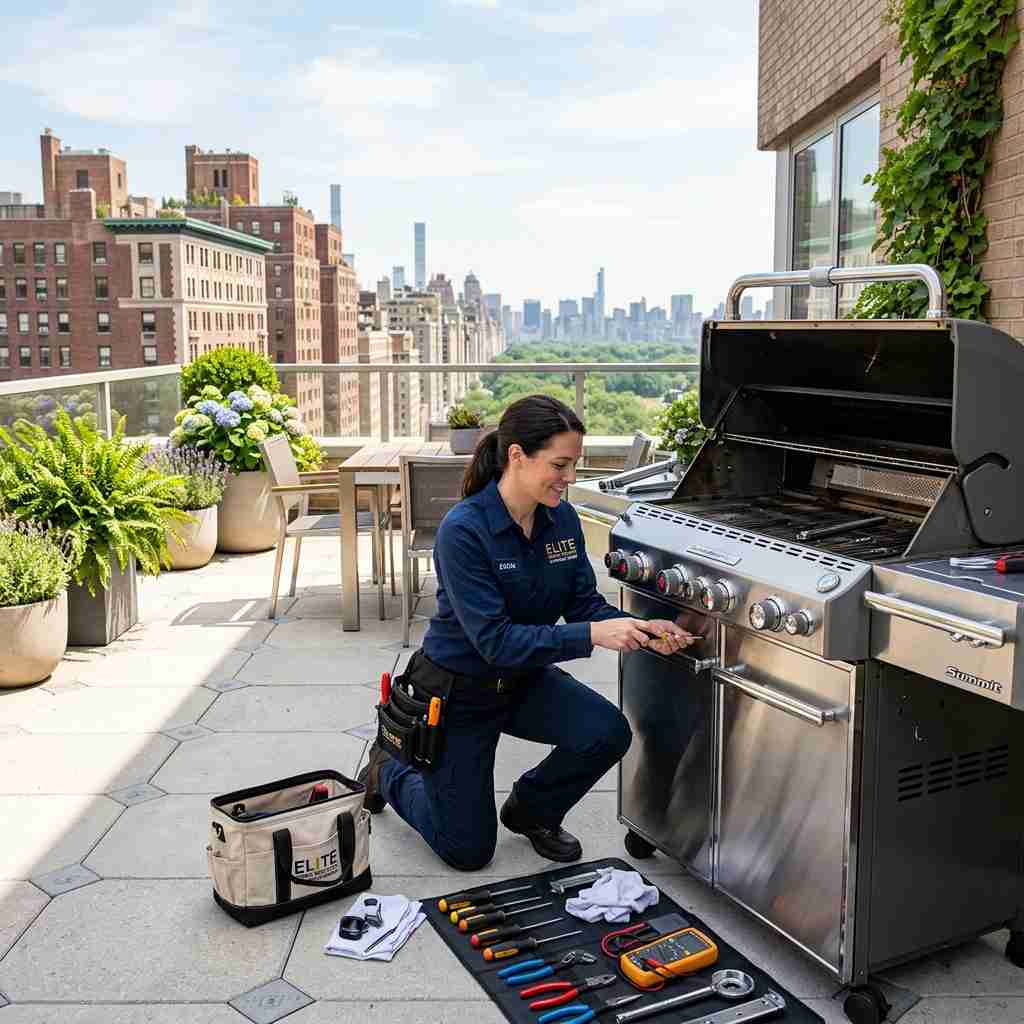 Fixvero Barbecue & Grill Repair Technician Servicing Upper West Side Terrace Grill